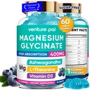 60 Hari Supply Magnesium Glycinate 400mg Gummies dengan Ashwagandha, L-Theanine, CoQ10, Vitamin D3 & B6, Sugar Free Magnesium Gummies untuk Dewasa & Anak-anak, Stress Relief, Sleakn & Vegan, Gluten Free