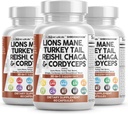 Bersihkan Nutraceuticals Lions Mane 20in1 Mushroom Suplemen dengan Turkey Tail Reishi Cordyceps Chaga Maitake Meshima Coa Shiitake Oyster Porcini Enoki - 3Pack