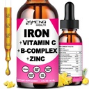 Tambahan Besi untuk Perempuan Pria & Anak-anak, Iron Vitamin C, A, B-Complex, Vegan Iron Drops Tinggi Potency Liquid Vitamin & Iron Suplemen untuk Anemia, Red Blood Cell, Energy, Blood Builder, Lembut