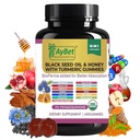 Black Seed Oil & Honey with Turmeric Gummies with BioPerine, Apple Cider Vinegar, Biotin, Zinc & Vitamin C D3 B12 - Imune, Detox, Energy & Hair Skin Nails Dupport - 60 Vegan, Halal, Organik Gummi