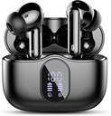 Earbuds nirkabel, Bluetooth 5.4 Headphone Bass Stereo, Ear Buds dengan Tampilan LED Noise Cancelling, IP7 Waterproof di Earphone Ear, 36H Playtime untuk Laptop Pad Phones Sports Workout, Black