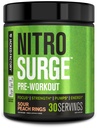 Jacked Factory NITROSURGE Pre Workout Supplemen - Energi Endless, Gains Kekuatan Instant, Fokus Jelas, Pumps Intense - NO Booster & Powerful Pretraining Energy Quoder - 30, Cincin Persik Sour