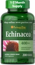 Puritan 's Pride Premium Echinacea Natural Whole Herb Herbal Suplemen 400mg, Dietary Suplemen Kesehatan, Imune System Dukungan, 200 Rapid Rapid Rilis Kasules