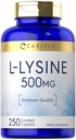 Carlyle L- Lysine 500 mg 124; 250 Caplet Capsules 124; Amino Acid Suplement 12.4; Vegetarian, Non- GMO & Gluten Bebas