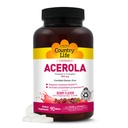 Country Life Acerola Vitamin C Complex, 500mg, Chewable Berry Flaveled Wafers, Support Immune Health, 90 Wafers, Certified Gluten Free oleh GFCO, Sertifikasi Vegan oleh AVA