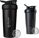 BlenderBottle Strada Shaker Cup Insulated Stainless Steel Water Bottle with Wire Whisky, 24- Ounce, Black & Classic Shaker Bottle Perfect for Protein Shakes and Pre Workout, 28- Ounce, Black