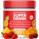 Forg Heally Energy Powder Mix - Kafein Bersih + B12, C & D Vitamin - Powder Energi Gula Gula dengan Elektrolit, Amino Acids, Antioksidants, Lions Mane - Vegan, Keto-Friendly - 30 SVG, Fruit Punch