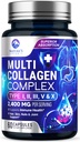 Multi Collagen Peptides Supplement for Hair, Nail, Skin - Type I, II, V, X, Collagen Powder Pill - Grass- Fed, Hydrolyzed for Bone and Joint Support for Women & Men, Non-GMO - 60 Capsules