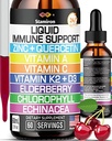 Zinc Quercetin Vitamin C D3 Liquid Immune Dukungan dengan Vitamin A K2 Echinacea Chlorofil dan Elderberry - 9in1 Ammune Defense Drops for Immunity Health Health - 60 Servis