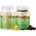 Bundle of Omega DHA Gummies for Kids - Fatty Acids Omega 3 6 9 with Vitamin C for Brain, Imunity & Vision and Sambucus Elderberry Gummies for Kids Health with Zinc & Vitamin C for Immune Support
