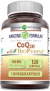Menakjubkan Formula CoQ10 dengan BioPerine 100 Mg 124; Vegetarian Capsules Suplement 126; Non-GMO 124; Gluten- Free 124; Dibuat di AS (1 Pack 124; 120 Count)