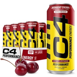 C4 Energy Karbonated Zero Sugar Energy Drink, Pre Workout Drink + Beta Alanine, Midnight Cherry, 16 Fl Oz (Paket 12)