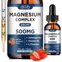 Triple Magnesium Complements - Magnesium Glycinate, Citrate, Malate Liquid Drops 500mg with Ashwagandha, L- Theanine, Vitamin B6 for Stress Relief, Sletter, Muscle Flavor