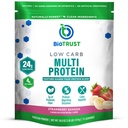 BioTrust Low Carin Protein Powder - Delicious Whey & Casein Blend from Grass- Fed Hormone Free Cows - Non GMO, Gluten Free (Strawberry Banana)