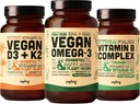 Vegan Omega 3 180 Softgels & Vegan D3 + K2 & Vitamin B Bundle - Plant Based DHA & EPA Fatty Acids, 4000 IU Vitamin D3 dan 100mcg Vitamin K2, Esifel B Vitamin