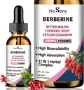 Berberine Liquid Drops- Berberine HCL Drops dengan Ceylon Cinnamon, Bitter Melon, Turmeric, Cair Herbal Extract untuk Imune & Distry Kesehatan (60ML)
