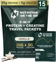 Nutrition On The Go Whey Protein Isolat Paket dengan Creatine - 25g Protein + 5g Creatine - Single - Serve Travel Protein Powin - Vanilla (15- Pack)