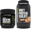 NutraBio Creatine Monohydrate, Unfeatored, 150g and Whey Protein Issolate, Cinnamon Sugar Donut, Supplemen Bundle - Energi Otot, Lean Muscle Growth, Pemulihan, dan Kekuatan