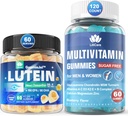 Sugar Free Lutein 20mg Alenxanthin Eye Vitamin Filed Gummies dengan EPA 190mg & DHA 80mg + Multivitamin dengan Glucosamin Chondroitin MSlM untuk dukungan Imune, Pria & Women