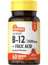 Sundance Fast Dissolve Vitamin B-12 = 124; dengan Folic Acid 124; 2500mcg 124; 60 Count 124; Natural Berry Flavor 124; Vegetarian, Non-GMO, dan Gluten Free Suplemen