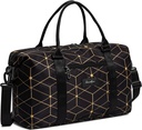 Clementine Tote Bag 126; Weekerender Bags for Women 124; Perfect duffle Bag for Overnight, Traveling, and Gym 126, Black / Gold Geometric