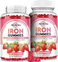 Iron Gummies - with Calcium, Zinc, Folate & Vitamin B12, C, B6 for Dewata & Anak-anak - Blood Builder & Energy Dukungan untuk Deficiensi Besi, Anemia, Vegan - 2 Pack Strawberry Flavour, 60 Gummies