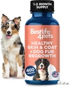 Suplemen Natural Skin & Coat for Dogs, Large and Small, Dog Anti Itch Relief untuk Dry Skin, Rash, Allergy atau Irritation, Reduces Shedding, Dandruff dan Pertumbuhan Rambut Anjing, 400 Pil Kecil
