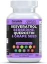 Suplemen Resveratrol dengan Quercetin, Berberine, Ekstrak Benih Grape & Polyphenol Blend for Skin Health, Dukungan & Antioksidant Boost