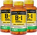 Mason Natural Vitamin B1 (Thiamin) 100 mg, Conversion of Food into Energy, Supports Nerve and Immune Health, 100 Tablet (Paket 3)