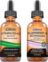 SBR Nutrition D3 + K2 dan Elderberry Bundle Vitamin D3K2 (MK7) Liquid Drops, Peppermint, 1oz 124berry & Echinacea & Vitamin CC Liquid Drops, 2oz 124; Dewasa & Anak-anak, None-GMO, Gluten Free
