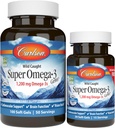 Carlson - Super Omega-3 Gems, 1200 mg Omega- 3 Acids Gendut dengan EPA dan DHA, Wild- Caught Norwegia Fish Oil Omega 3 Tambahan Omega 3 Minyak Ikan, 100 + 30 Softgels