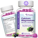Asorpsi Kalsium Gummies Tinggi, Sugar Free Calcius Magnesium Suplemen dengan Potasium Vitamin D3 untuk B0ne dan Kekuatan Gigi, Fungsi Otot - Vegan, Elderberry Flavor 120 Cts