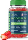 Gumi Vitamin B Kompleks untuk Orang Dewasa, B Kompleks Vitamin Suplemen untuk Perempuan dan Pria, B Vitamin Kompleks Gummides for Energy and Brain Health, Natural Strawberry Flavor, 180 Count