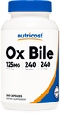 Nutricost Ox Bile Capsules 125mg, 240 Capsules - Non- GMO