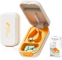 Small Pill Cutter, Splitter for Tiny Pills, Safety Lock, Easy Open Close, Profesional (White Orange)