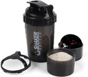 Shaker Bottle - Protein Shake Cup dengan Kompartemen Penyimpanan - Leak- bukti Workout Shake Bottles dengan Mixer untuk Smooth Mixing-500ML / 16oz (PURE BLACK)