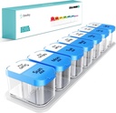 Daviky Large Pill Organizer 2 Kali sehari - XL Pill Box 7 Day, Big Vitamin Holder with 7 Detacsiable AM / PM Comment, Big Suplemen Container for Weekly or Daily Use (Blue)