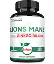 Lions Mane dengan Ginkgo Biloba Suplemen - 60 Capsules - Ekstra Kekuatan Untuk Kesehatan Hati, Otak, Sistem kekebalan & Fokus - Bebas Gluten- GMO
