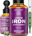 Suplemen Besi untuk Pembangun Darah Bebas Wanita, Besi Vitamin untuk Anemia 124; Liquid Iron Drops untuk Dewasa dengan MCT Oil, Natural Grape Flavor, lebih cepat Absorpsi & Imune Dukungan (2 Fl Oz)