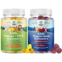 Bundle of Omega DHA Gummies for Kids - Fatty Acids Omega 3 6 9 with Vitamin C for Brain, Imunity & Vision and Kid Magnesium Gummies - Mag Citrate for Nerve Health Muscles & Healthy Heart Support