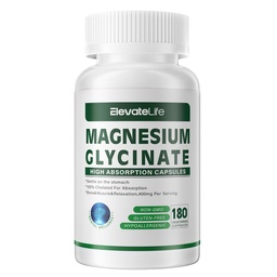 Magnesium Glycinate 400 MG per Serving 100% Chelated for High Absorption, Gentle On Stomach, Non-GMO, 180 Vegetarian Capsules