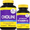 Choline & Vitamin K2 Bundle Bolartch 550mg (100 Capsules) Full Spectrum Vitamin K2 (90 Softgels). Mendukung Memori, Mood, Kesehatan Otak & Kognitif Boost. *