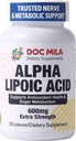 Alpha Lipoic Acid 600mg 120 Caplets - Nerve Sciatica Periferal Neuropathy Support - Gluten Free, Vegan & Non- GMO untuk Dewasa