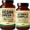Vegan Omega 3 180 Softgels & Vegan Vitamin B Complex Bundle - Tanaman - DHA & EPA Fatty Acids, Estifa B Vitamin dengan Whole Food B1, B2, B5, B6, B7, Flolate