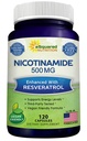 ASquared Nutrition Nicotinamide dengan Resveratrol - 120 Veggie Capsules - Vitamin B3 500mg (Niacinamide Flush Free) - Tambahan Pil untuk Mendukung NAD, Skin Cell Health & Energy