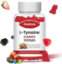 L Tyrosine Gummies 100mg, L- Theanine Suplemen Gummy 200mg, Sugar Free L-Tyrosine dengan suplemen Energi Vitamin B6 untuk Anak-anak & Vegan (60 Count)