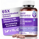 Tebal Botanica Elderberry Plus - 65x konsentrasi Ekstrak Elderberry Hitam dengan Zinc & Vitamin C untuk Dukungan Ammune Harian & Seasonal Wellness - Non-GMO, 30 Vegan Capsules