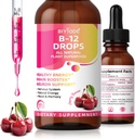 Vitamin B12 5000 mcg Liquid Drops All Natural Plant Superfood Healthy Energy Booster Neuron Dukung Nervous System Natural Energy Mood Memory 60ml Net Wt Cherry Flavor