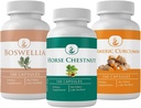 PURE ORIGINAL INGREDIENTS Horse Chestnut, Boswellia, and Turmeriic Capsule Bundle, 100 Capsules Each, Always Pure, No Addittions or Fillers