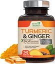 Turmeric Curcumin Supplement 2600mg - with Organic Ginger & Turmeriic, 95% Curcuminoid, BioPerine Black Pepper for Best Absorpsi, Nature 's Vegan Joint Dupport, Non-GMO, Bottoms in USA - 240 Capsules